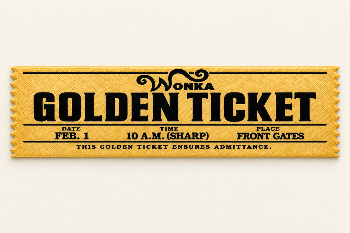 Vista cenital del marcapáginas Golden Ticket completamente plano, con detalle de su textura dorada